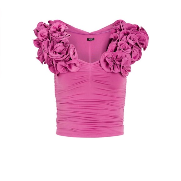 Express Purple Ruffled Off-Shoulder Blouse - Picture 7 of 8